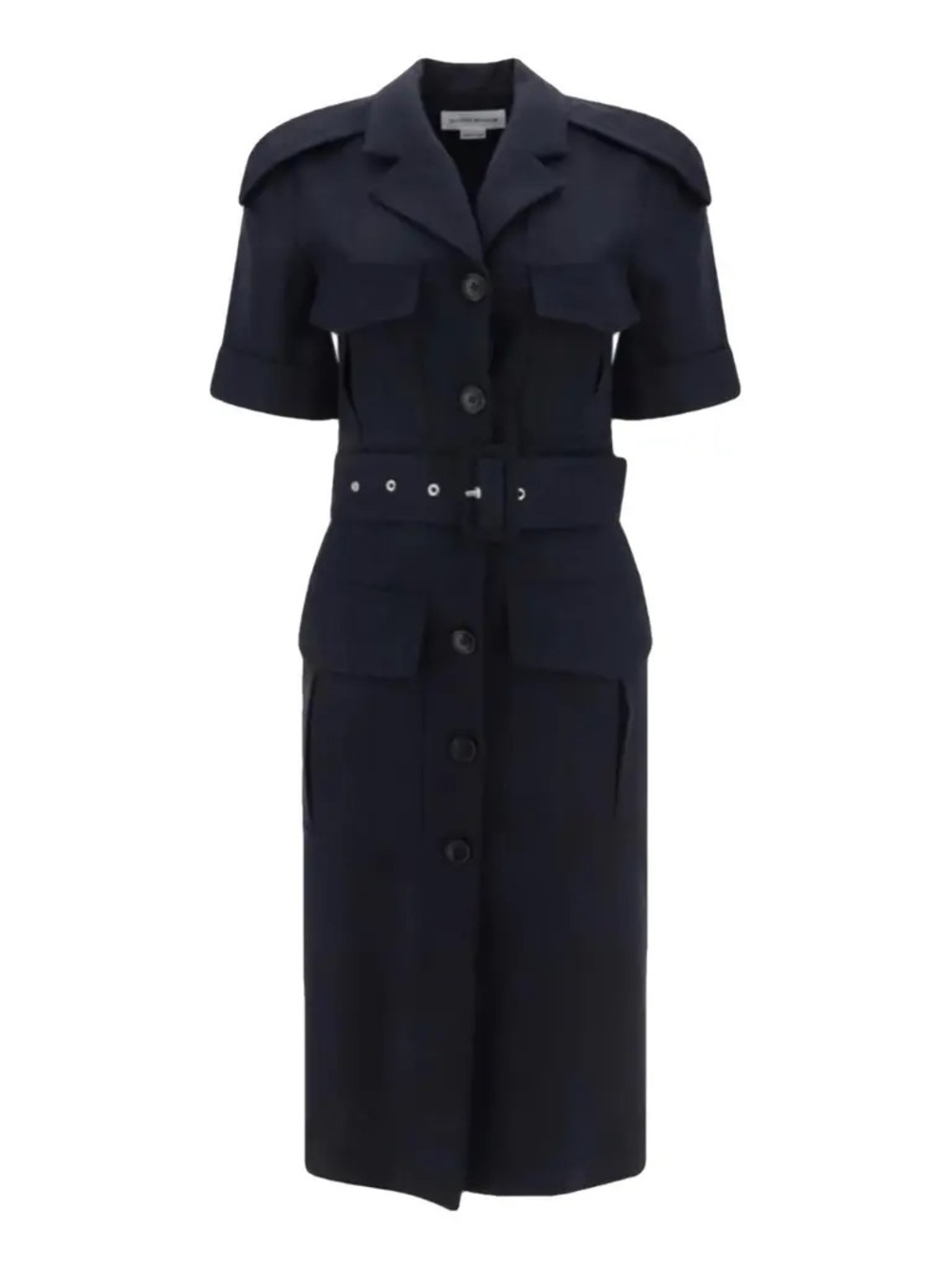Victoria Beckham Structured Navy Button-Front Belted Shirt Dress